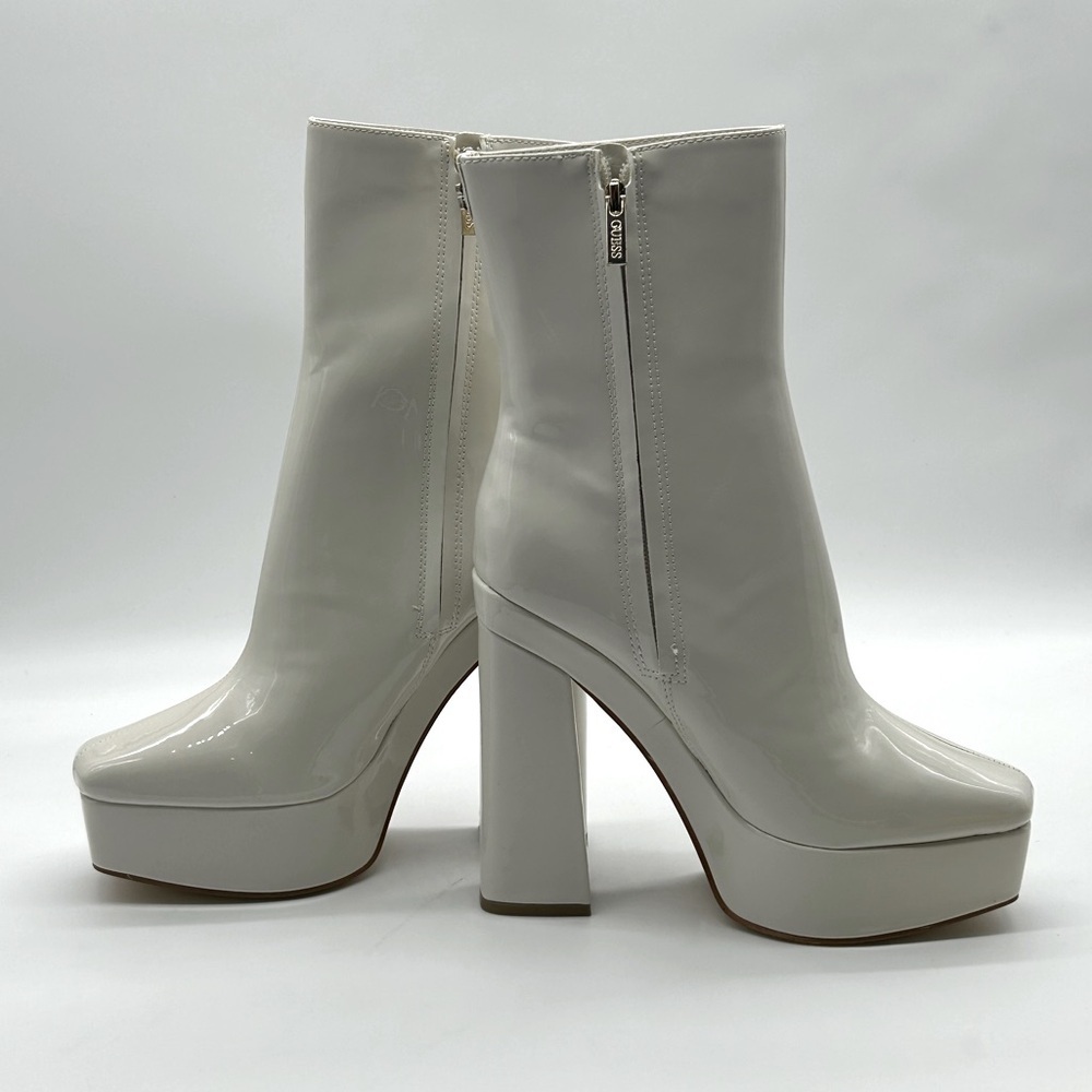 Guess BYRA Platform Block Heel Women’s Ankle Boots Ivory Patent, Size 9.5M NWB - Picture 6 of 12